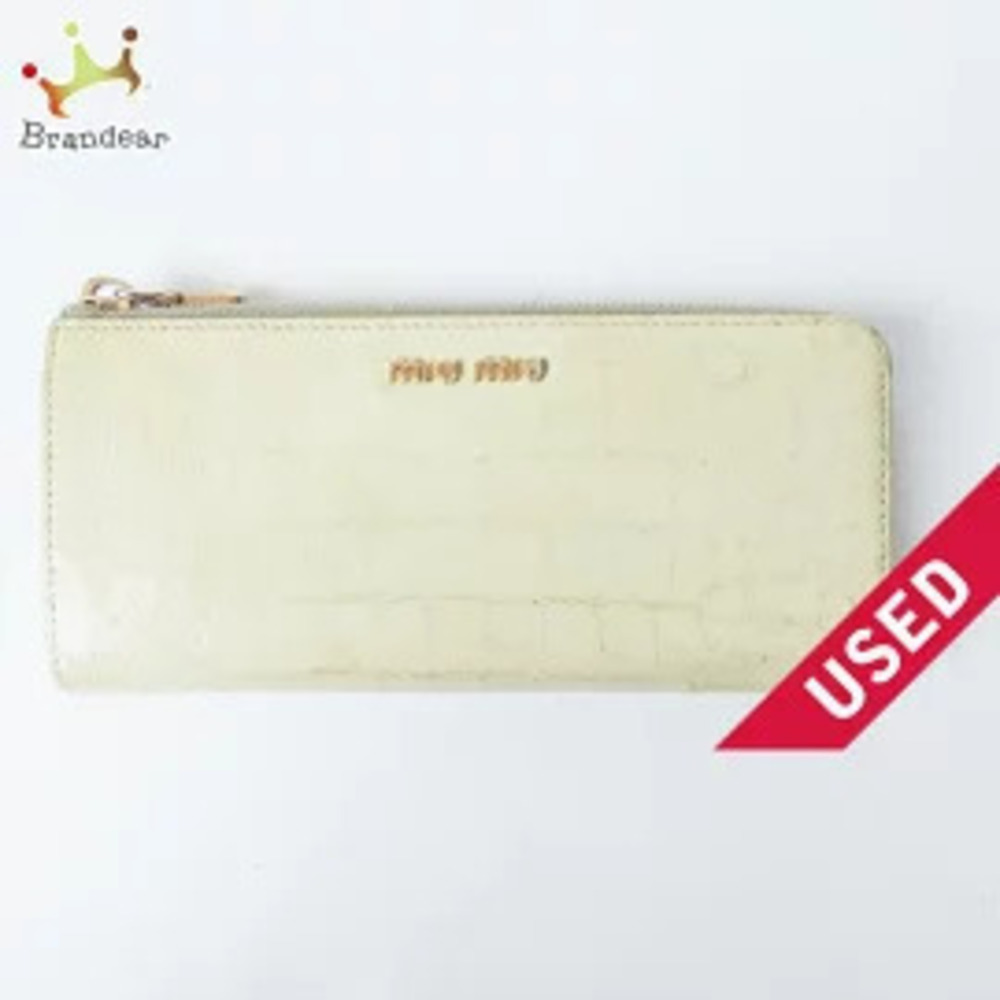 Miu Miu Long Wallet L shaped Zipper Ivory White Leather